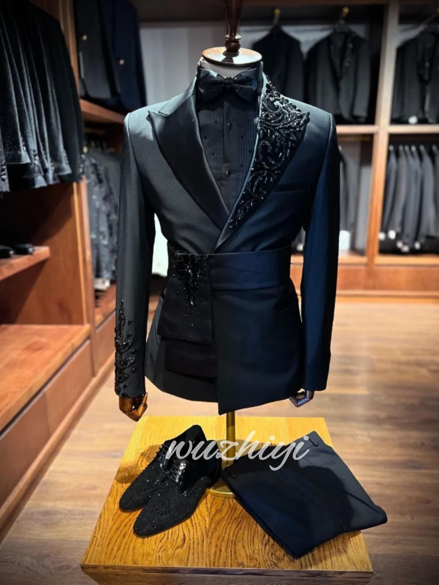 Costume de Luxe pour Homme – Ensemble 2 Pièces Slim Fit avec Appliques pour Mariage, Smoking de Céré