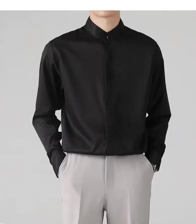 Chemise à manches longues pour homme à col mandarin, tissu doux et respirant, design classique et si