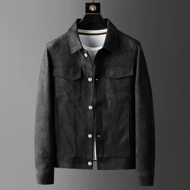 Veste en daim pour homme, style britannique rétro, coupe ajustée, décontractée, à revers, pour l'aut