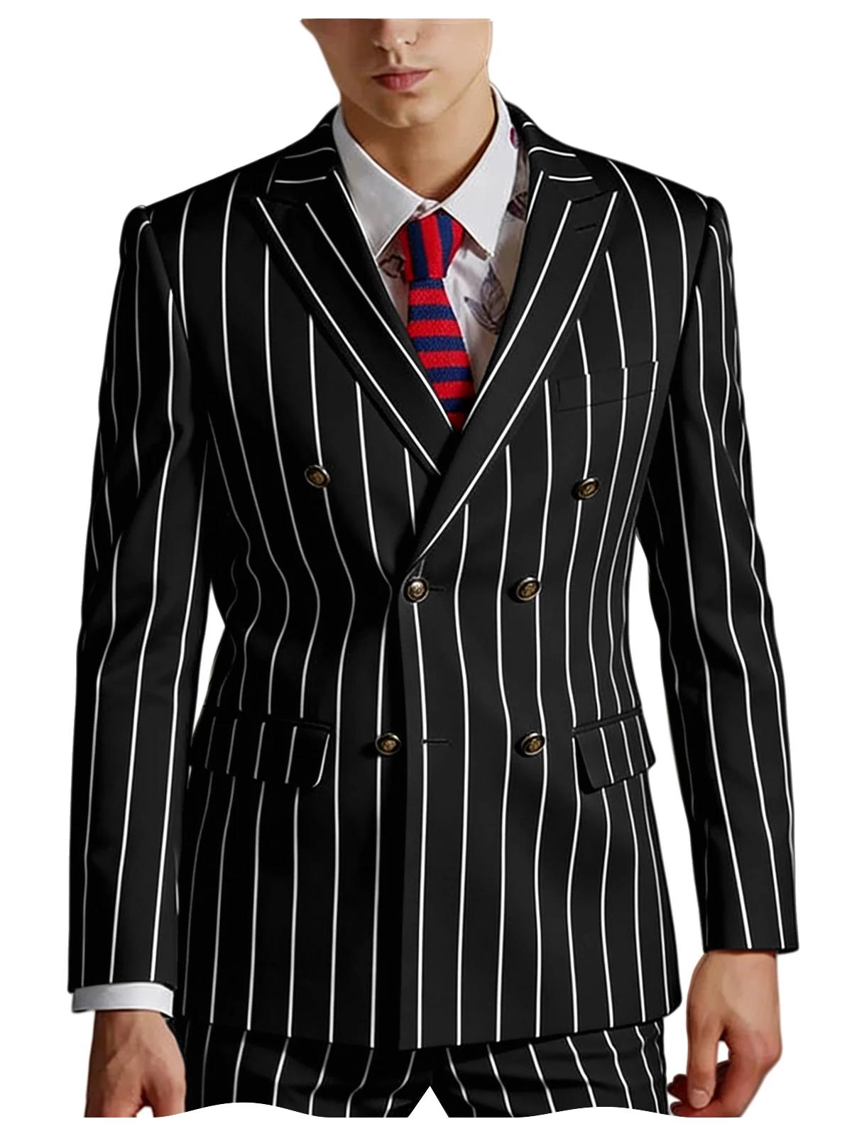 Costume homme 2 pièces à rayures fines, double boutonnage, revers pointus, coupe ajustée, pour maria