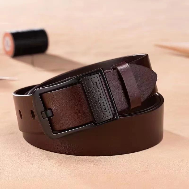 Ceinture en cuir de vachette pour hommes, broche en alliage métallique, sangle de taille décontracté