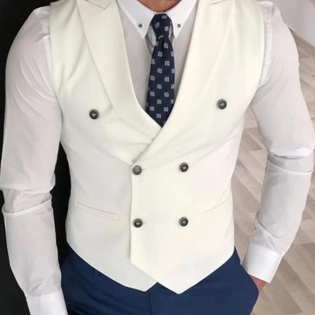 Hommes gilet ivoire Double bouton solide avec revers gilet costume pour mariage anniversaire Banquet
