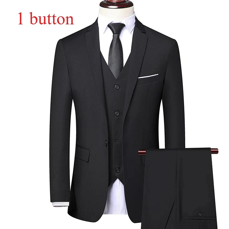 Costume (Blazer + Gilet + Pantalon) pour Homme, Style Britannique, Idéal pour Affaires, Cérémonies, 