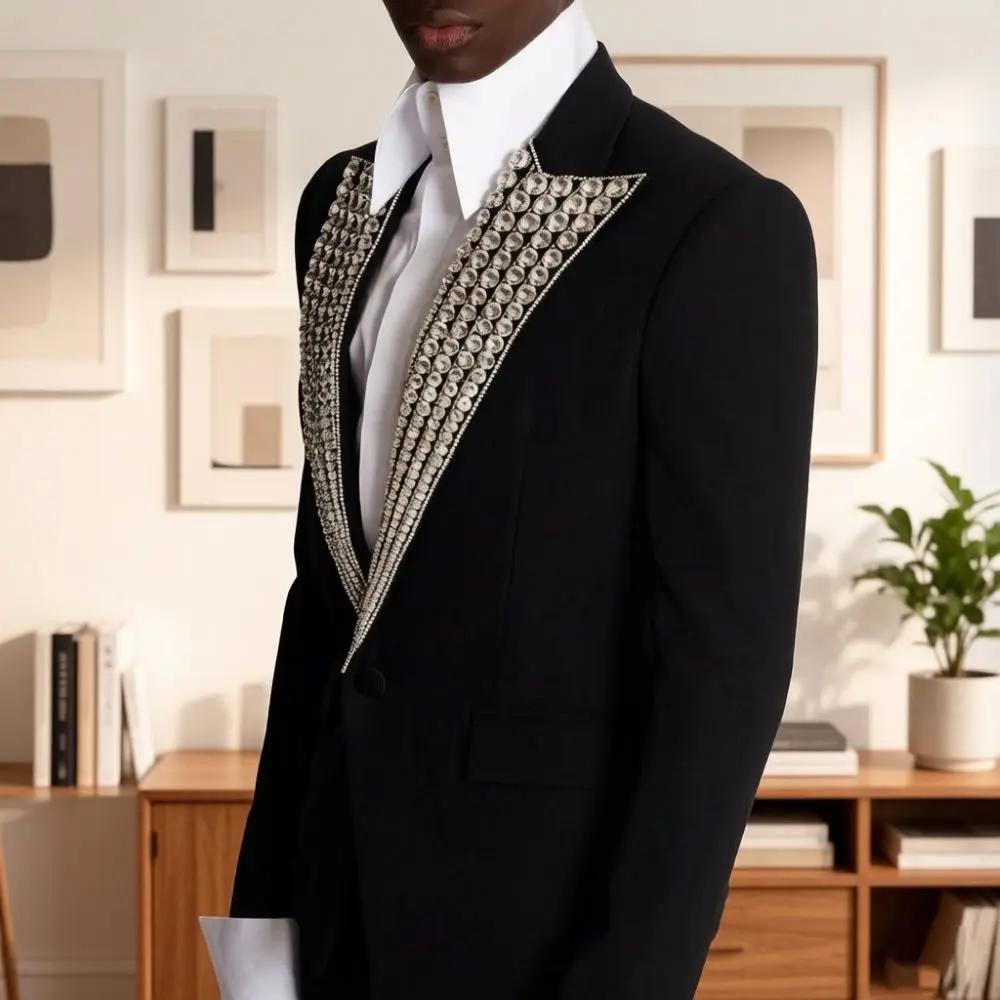 Costumes de Luxe Perlés pour Hommes Coupe Slim 2 Pièces Sur Mesure pour Marié, Revers Pointus, Mix &
