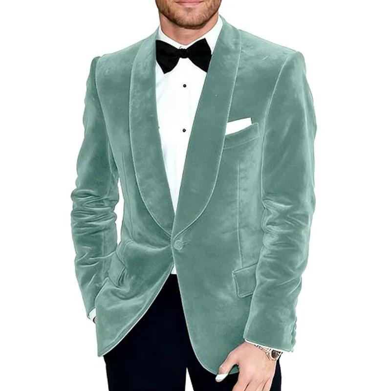 Veste de Costume Homme en Velours Vintage, Coupe Slim, Un Bouton, Col Relevé, Blazer Tendance pour M