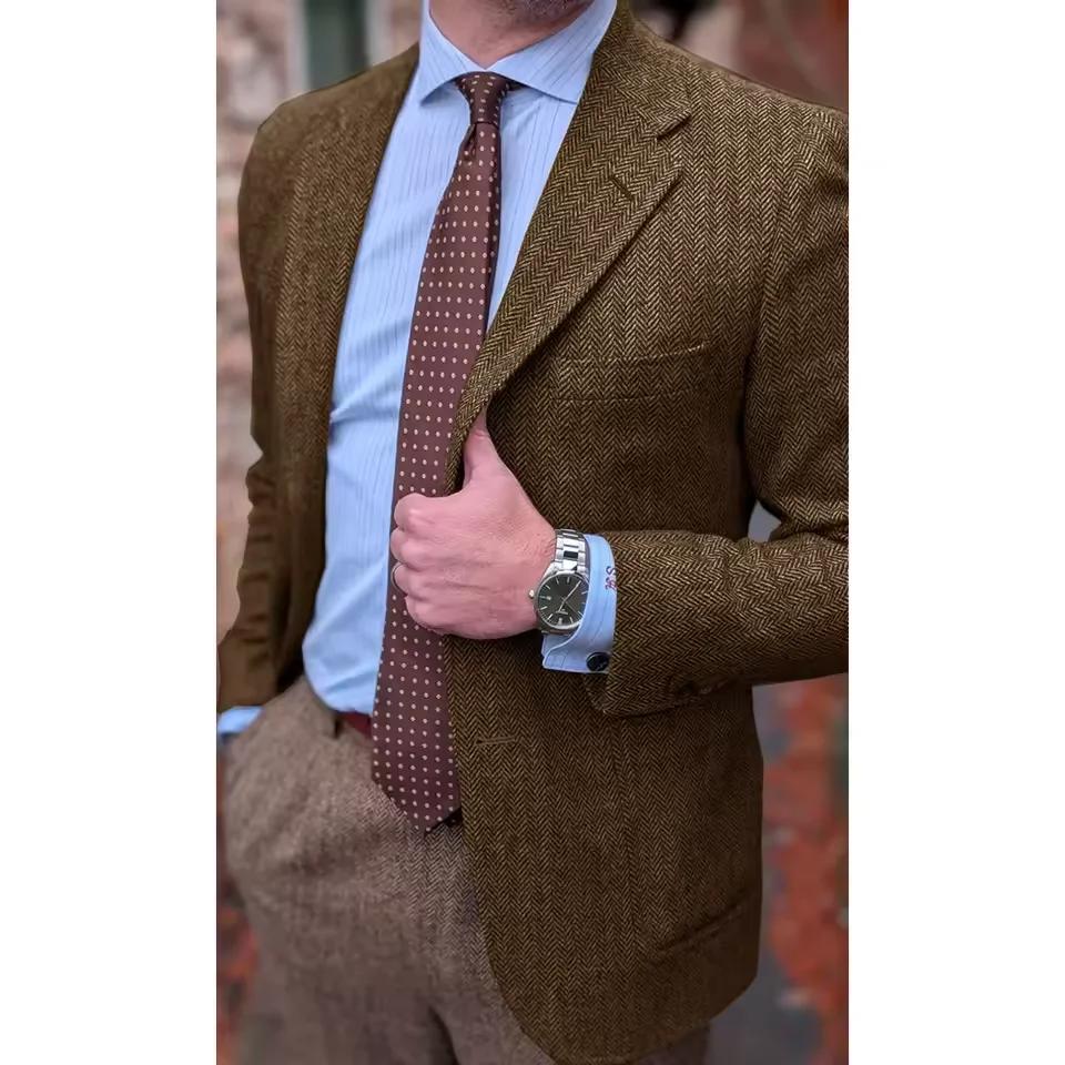 Veste de costume à chevrons pour hommes, Blazer d'affaires à simple boutonnage, mode décontractée, c