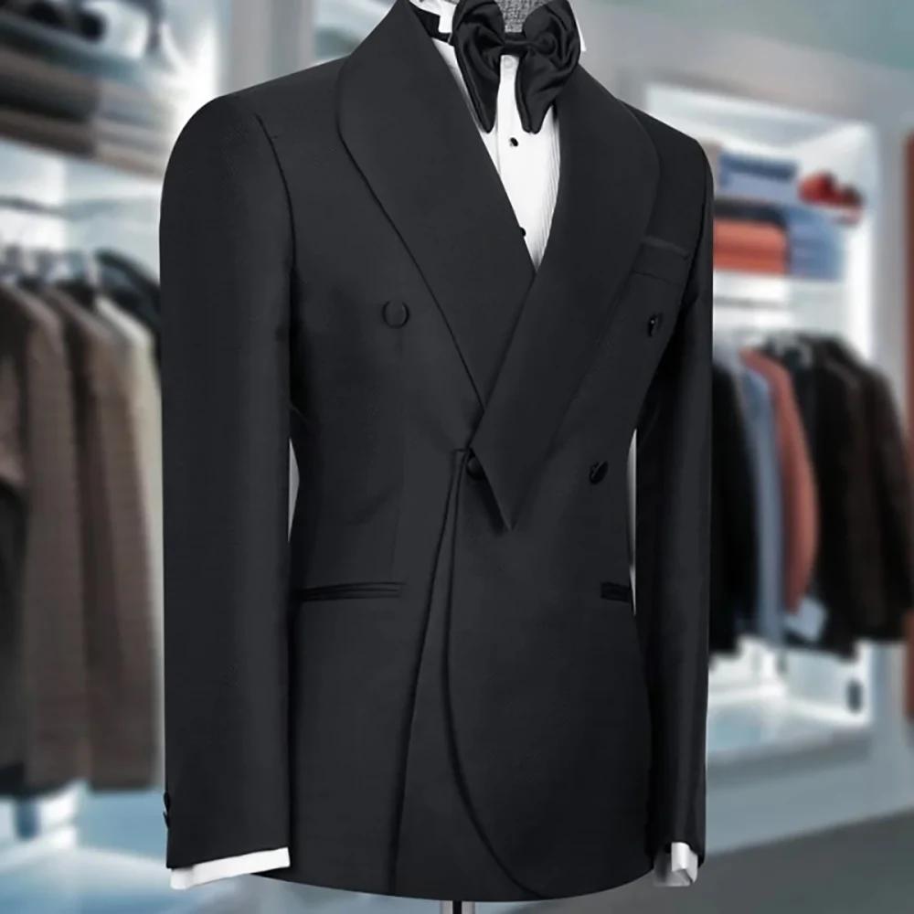 Costumes noirs pour hommes, veste formelle 1 pièce à revers châle, Double boutonnage, Business décon