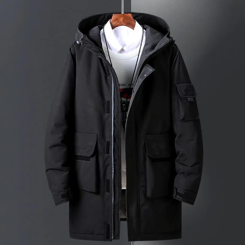 Vestes longues en coton pour hommes, vêtements de travail épais à la mode, couleur unie, décontracté