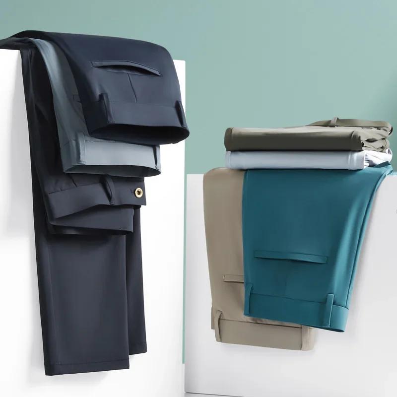 Pantalon de costume d'affaires en soie glacée pour hommes, haute élasticité, vert armée, bleu, élast