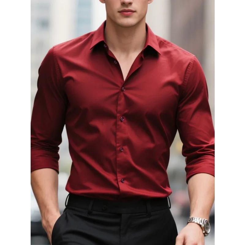 2025 chemise pour hommes flambant neuf couleur unie à manches longues intelligent décontracté quatre