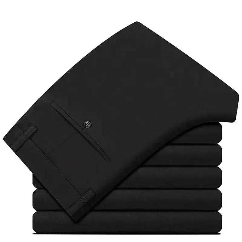 Pantalon de costume noir pour hommes, pantalon de bureau extensible et sans repassage, coupe cintrée