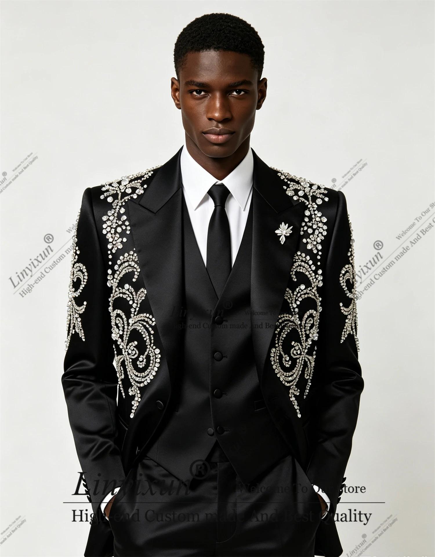 Costumes de mariage élégants avec pierres perlées pour le marié, sur mesure, ensembles 3 pièces, bla