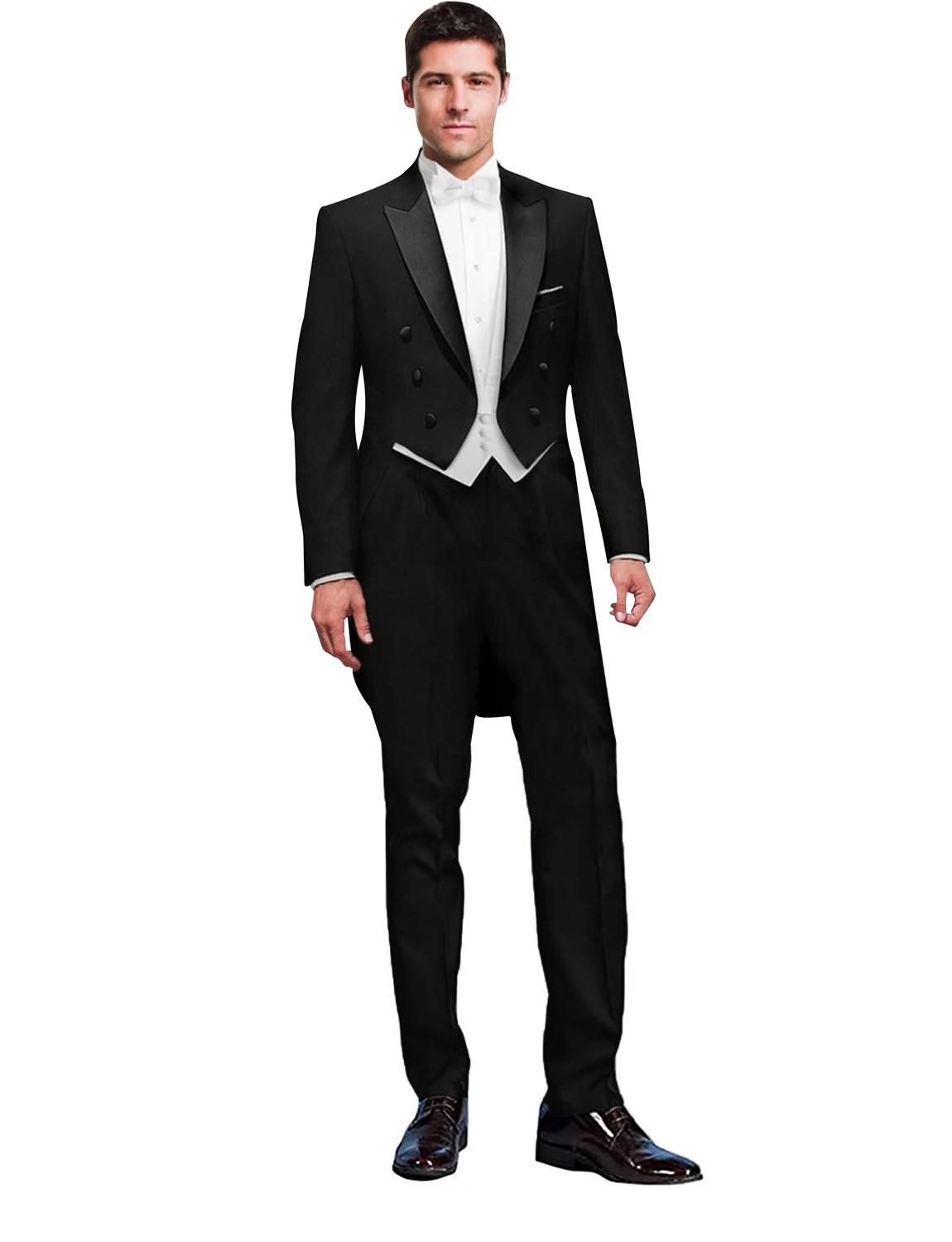 Costume 3 pièces noir pour hommes, smoking de marié de mariage, manteau Long, meilleur Homme, Costum