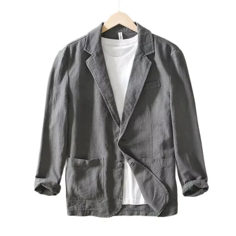 Blazer respirant pour hommes, 70% lin, 30% coton, veste de costume pour hommes, manteau noir pour l'