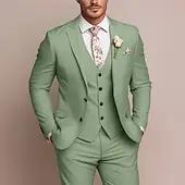 Costume de mariage 3 pièces pour homme, vert militaire, veste, gilet et pantalon, ensemble ajusté su