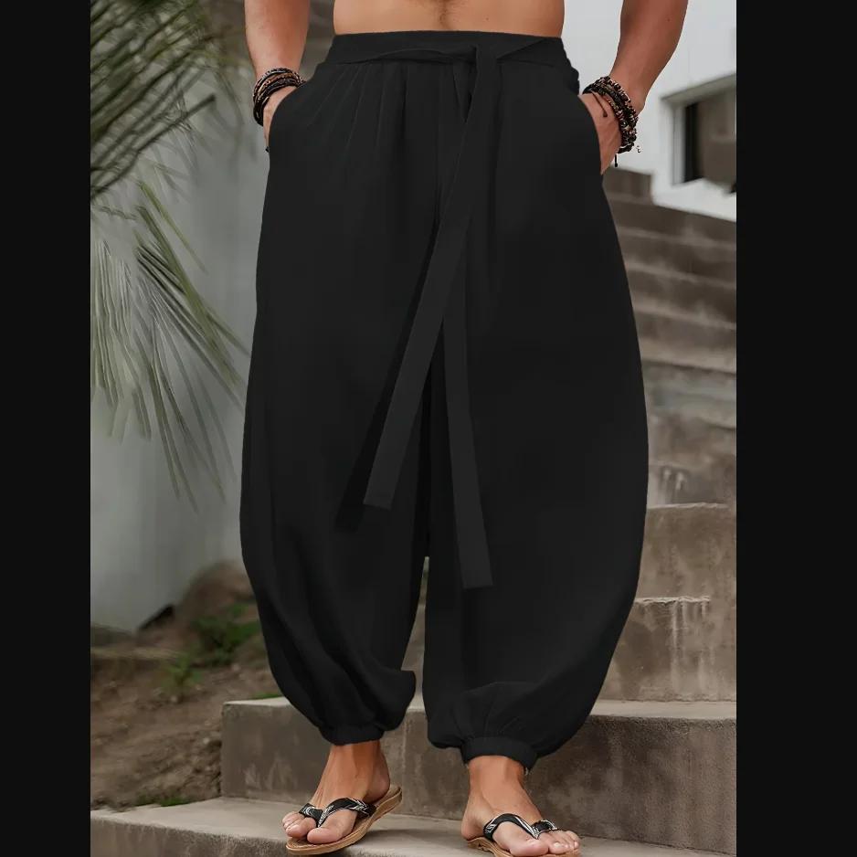 FGKKS flambant neuf hommes pantalons mode Style ample confortable coton pantalon homme noir solide p