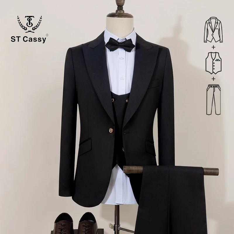 Ensemble 3 pièces noir pour homme : Costume de marié élégant, smoking de mariage, blazer de soirée f