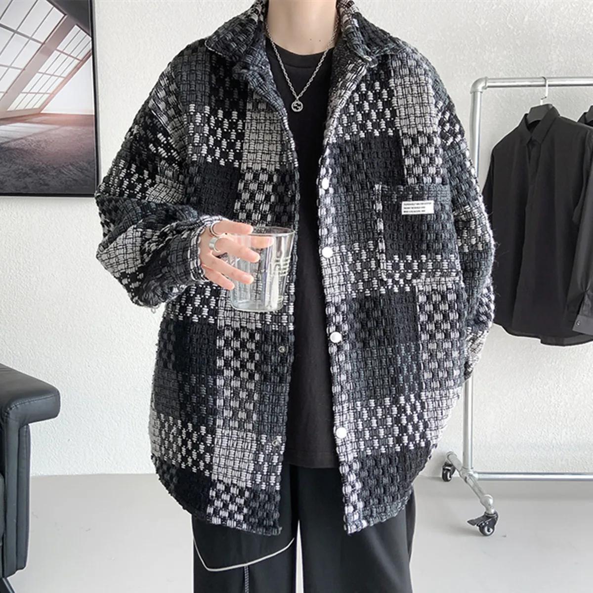 Veste à carreaux surdimensionnée pour homme, manteau décontracté, veste tissée à carreaux, optique a