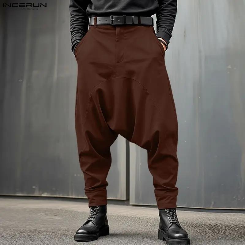 Pantalon Harem Homme INCERUN Couleur Unie Boutonné Joggers Décontracté Pantalon Ample Streetwear Hom