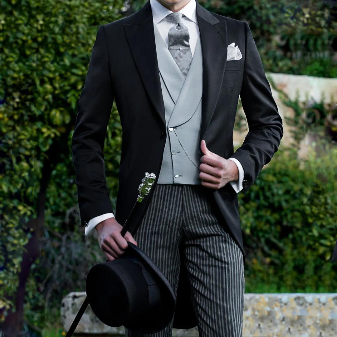 Costume noir 3 pièces pour hommes, avec revers, pour affaires, mariage, anniversaire, Banquet, trava