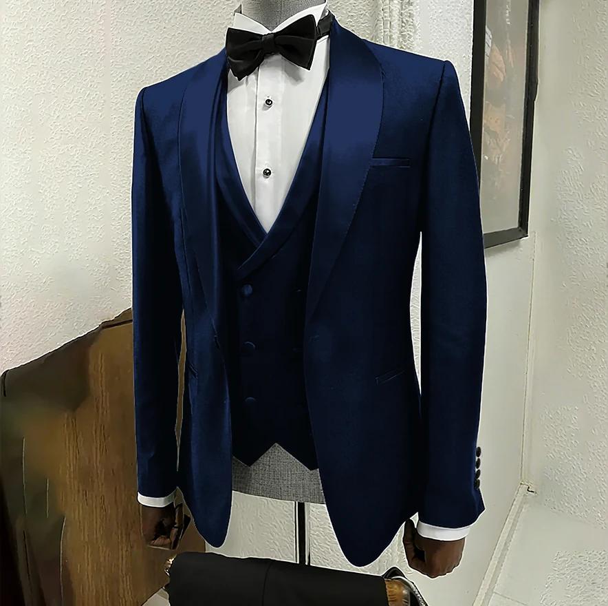 Costumes Noirs 3 Pièces pour Homme, Smoking Classique à Revers Châle, un Bouton, Mode, Marié, ixde M
