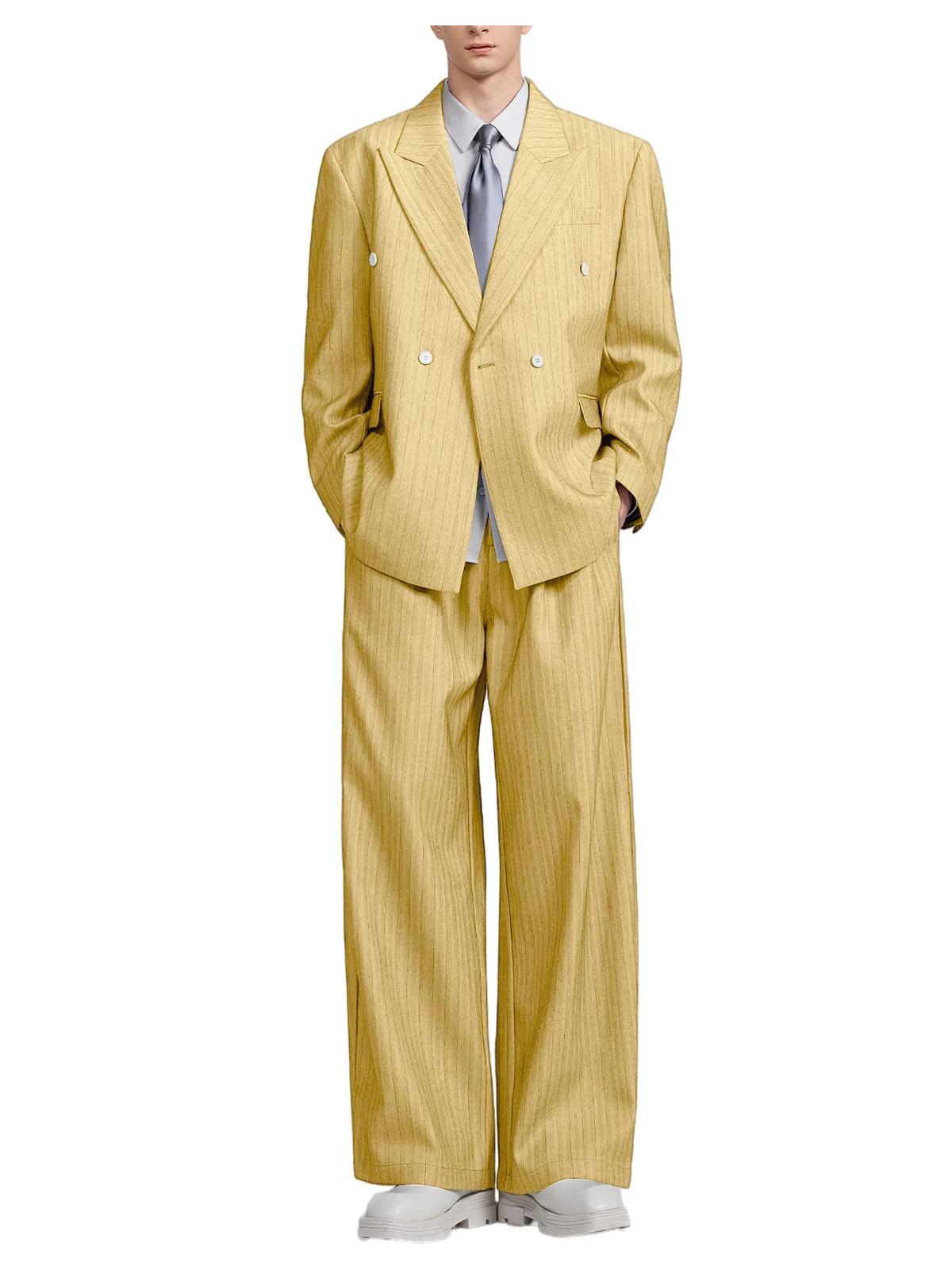 Costume 2 pièces à rayures pour homme, veste à revers cranté, coupe ample, blazer croisé, pantalon l