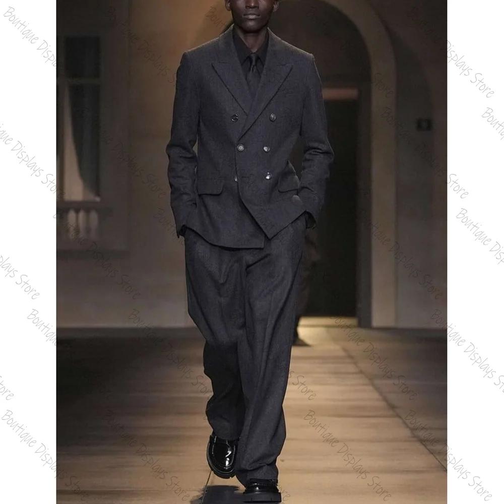 Costume noir à Double boutonnage pour hommes, ensemble 2 pièces veste et pantalon à revers, Costume 