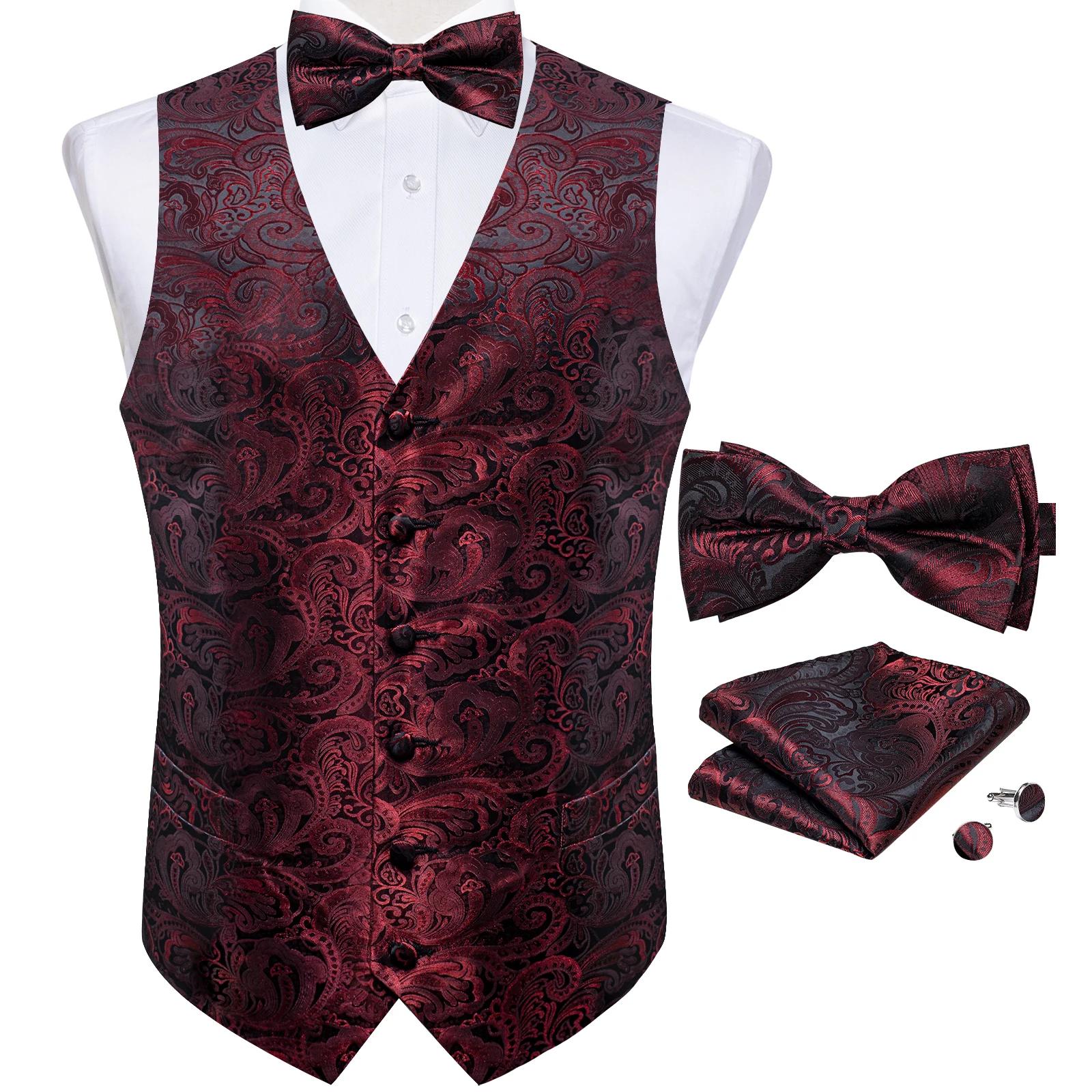 Gilet de costume en soie pour hommes, pour fête de mariage, nœud papillon, boutons de manchette, smo