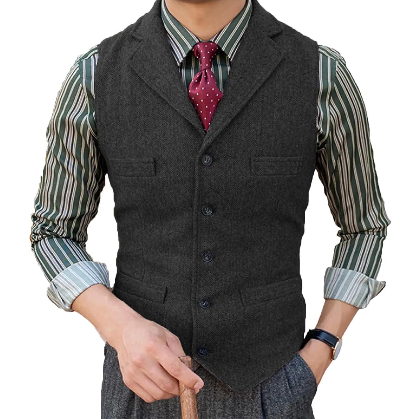 Gilet de costume pour hommes, col en V, laine à chevrons, décontracté, formel, gilet d'affaires, gil