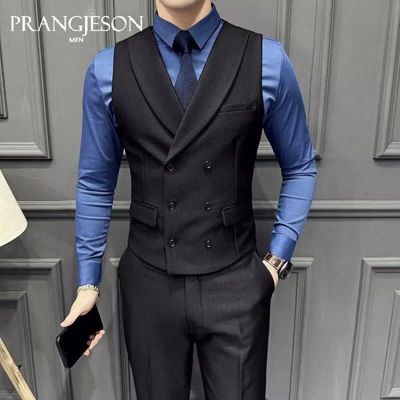 Gilet de costume d'affaires pour hommes, coupe cintrée à carreaux, mode britannique décontractée, Cl