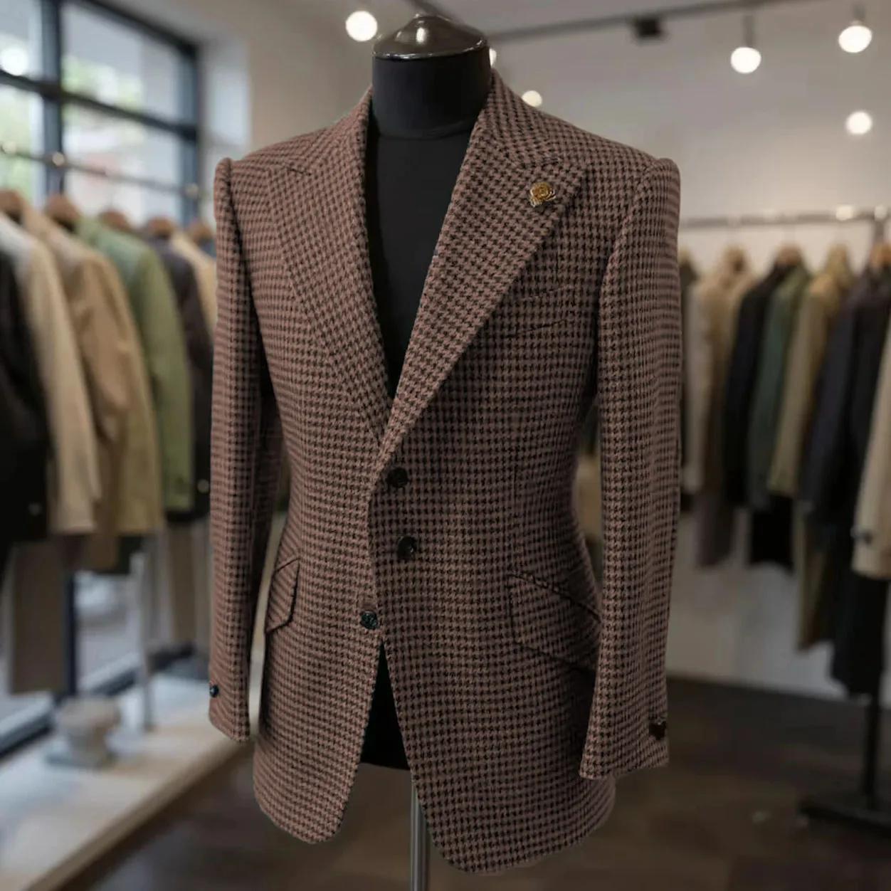 Costumes pied-de-poule pour hommes, blazer, automne hiver, décontracté, vert, Slim Fit, Tuxedos de m