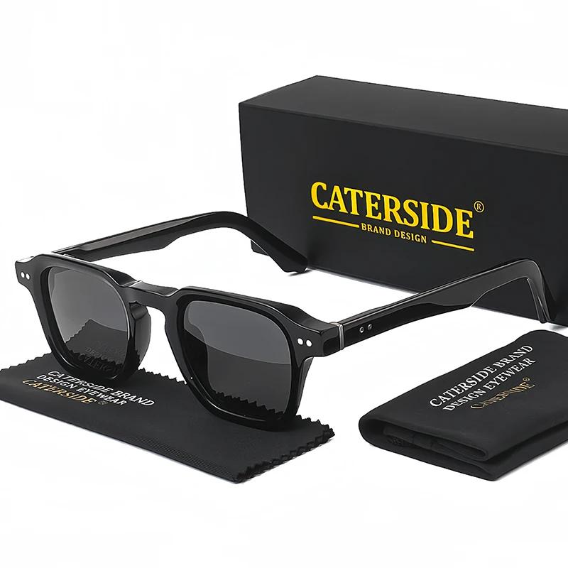 Lunettes de soleil polarisées rétro CATERSIDE pour hommes, monture carrée large en acétate, lunettes