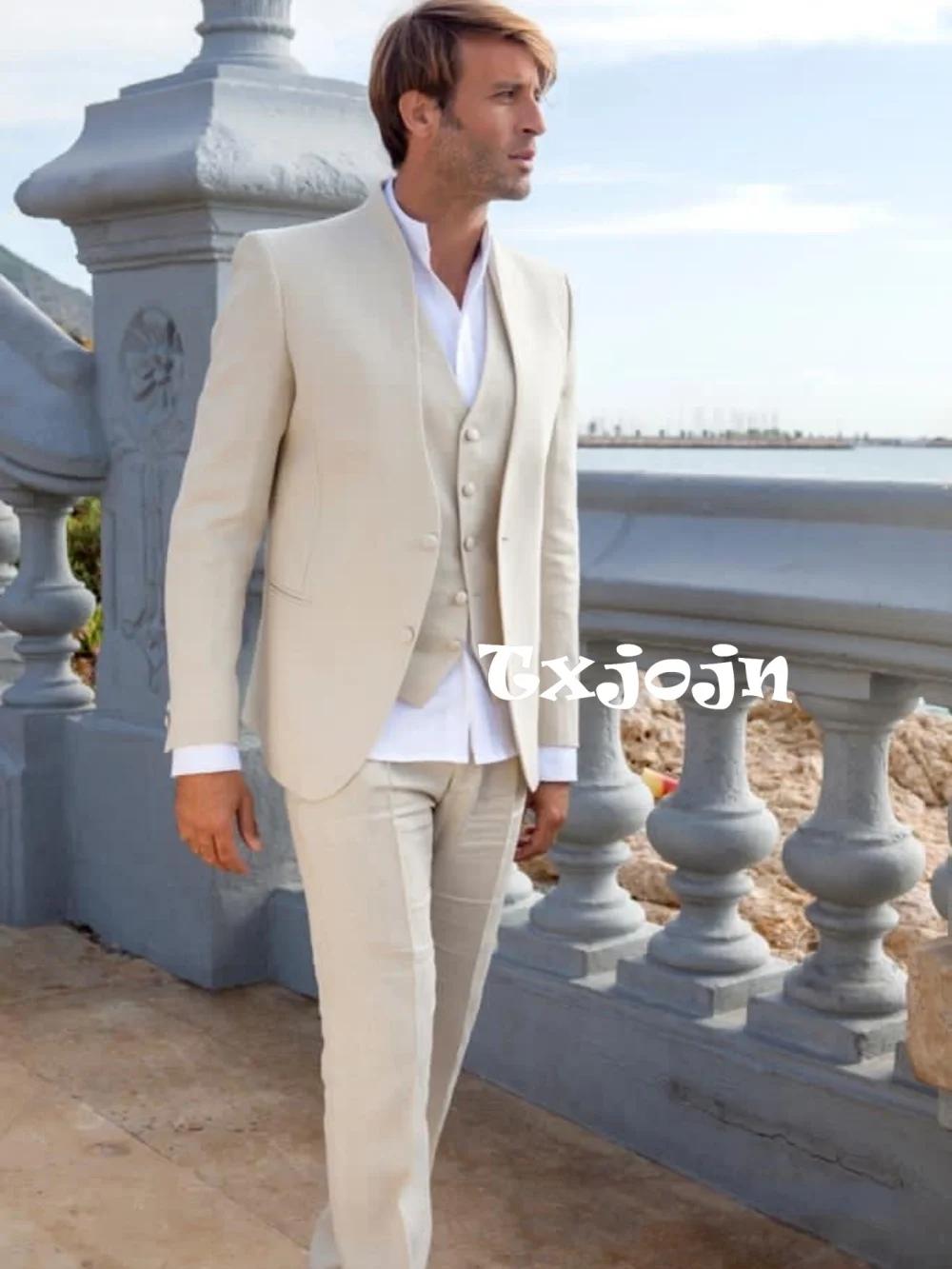 Ensemble de costume en lin pour homme, 3 pièces, pour mariage, cérémonie, haute qualité, taille S-6X