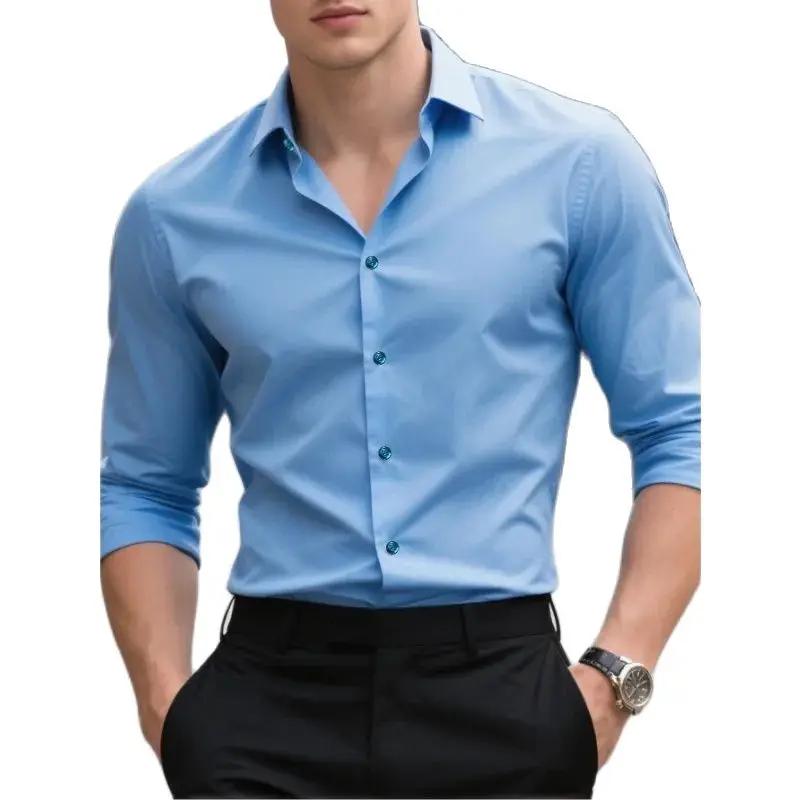 2025 chemise pour hommes flambant neuf couleur unie à manches longues intelligent décontracté quatre