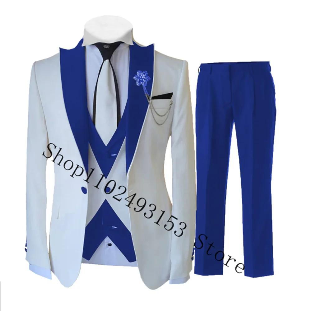 Costume 3 Pièces Bleu Royal pour Homme, Smoking Formel d'Affaires, Slim Fit, pour Mariage, Blazer Gr