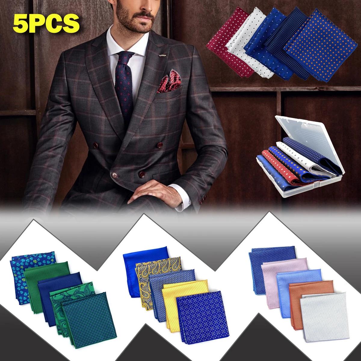 Assortiment de mouchoirs carrés de poche pour hommes, 5 pièces, grands accessoires colorés, cadeau d