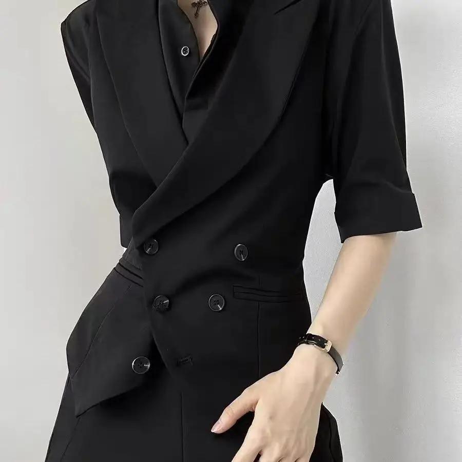 Gilet de costume noir, cool et élégant, unisexe, haut de gamme, col pistolet, gilet ajusté pour femm