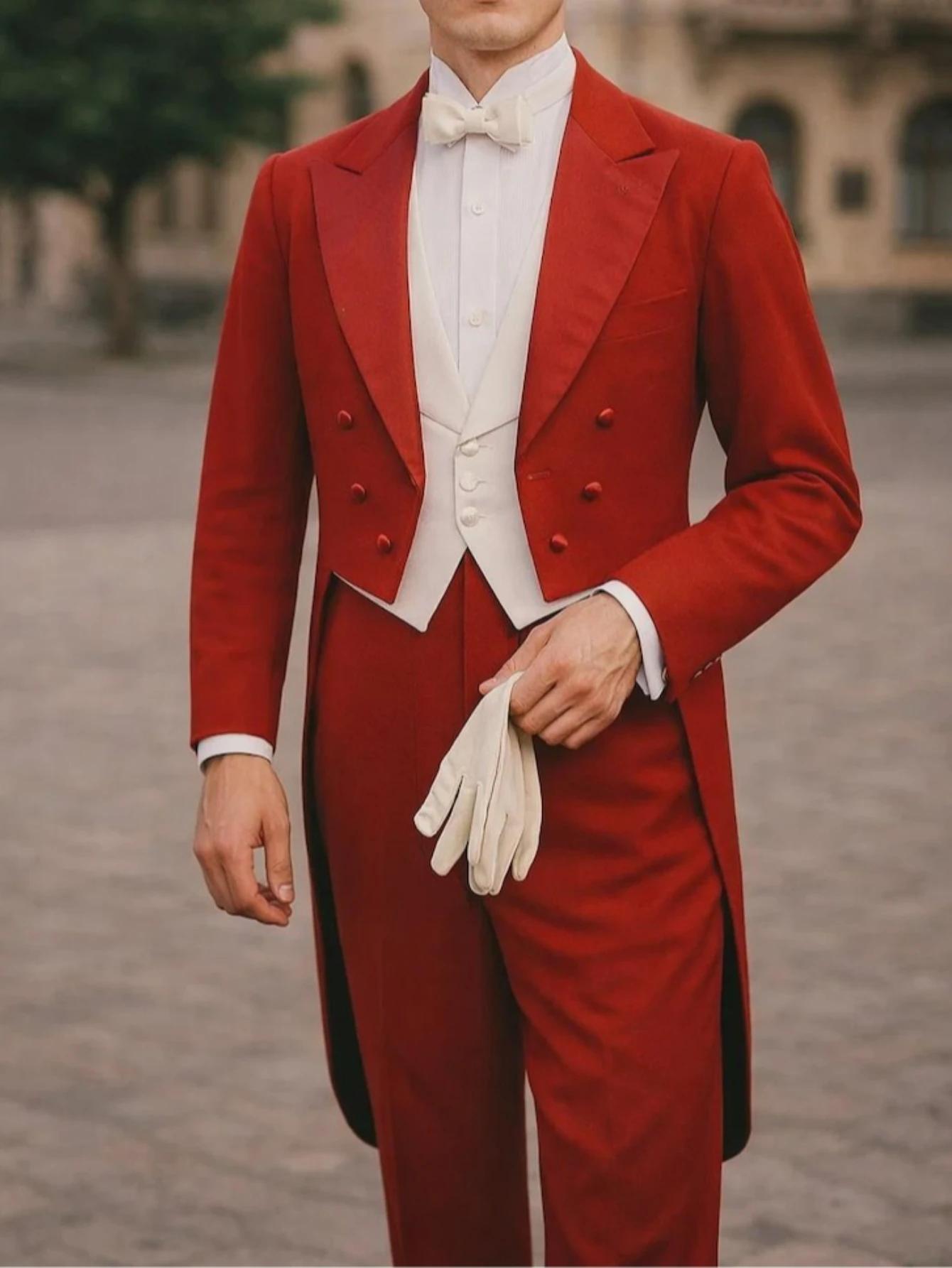 Costume de mariage vintage rouge bordeaux trois pièces