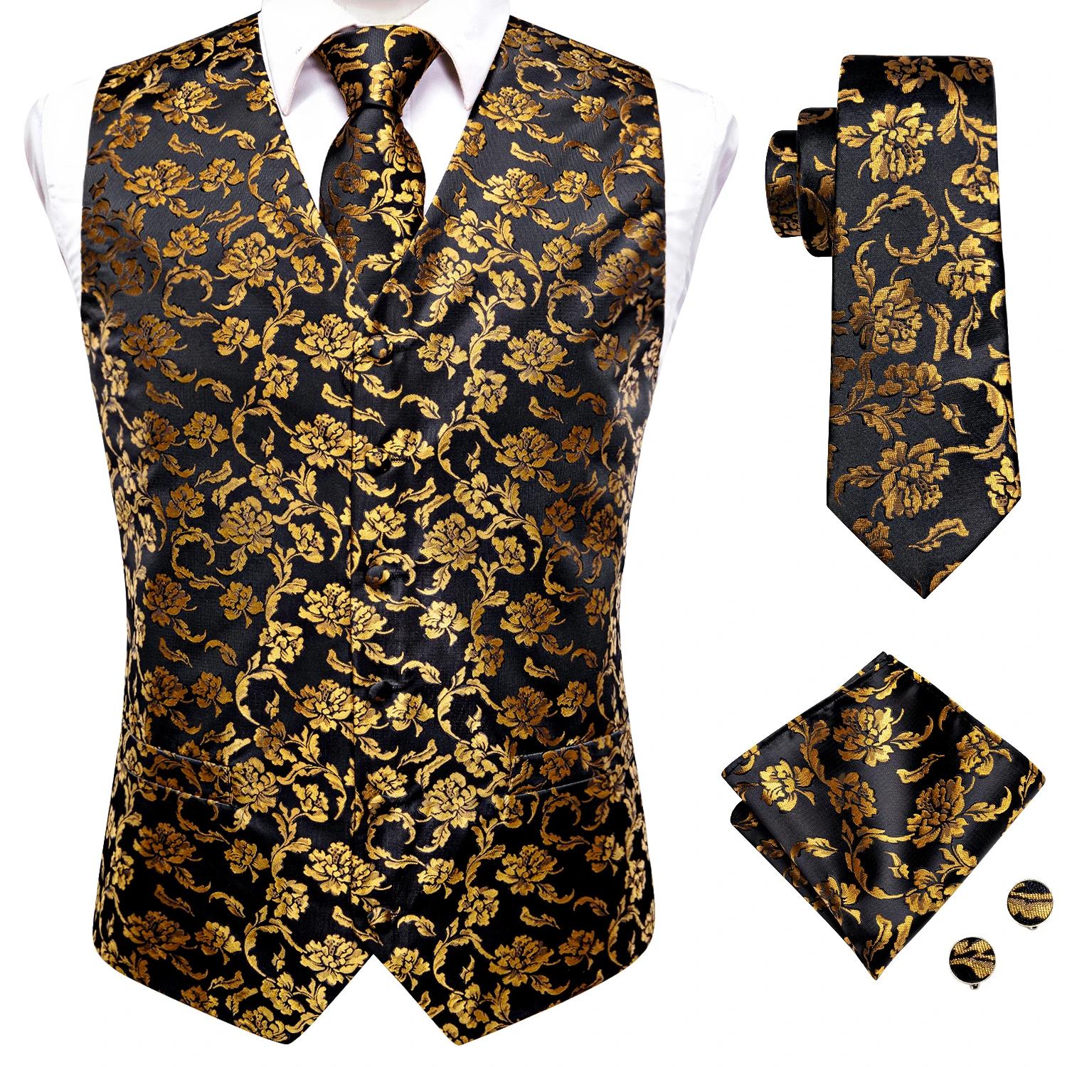 Veste de costume en or pour hommes, gilet d'été à motif Floral, ensemble de boutons de manchette, cr