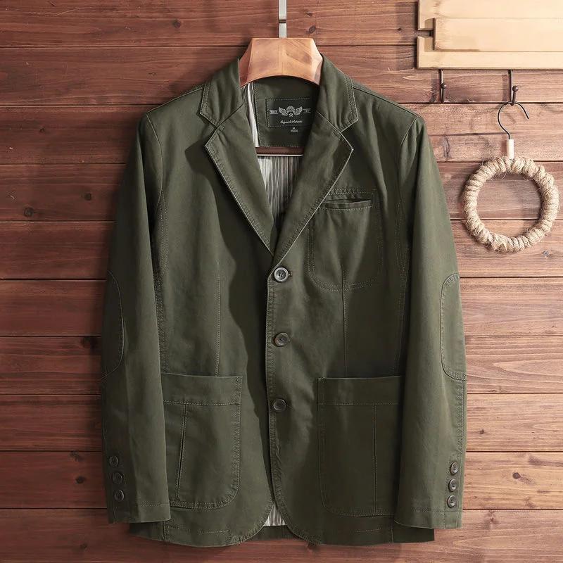 Blazer Homme KIDWHXR Printemps Vintage Simple Boutonnage Poches Col Rabattu Manches Longues Coupe Am
