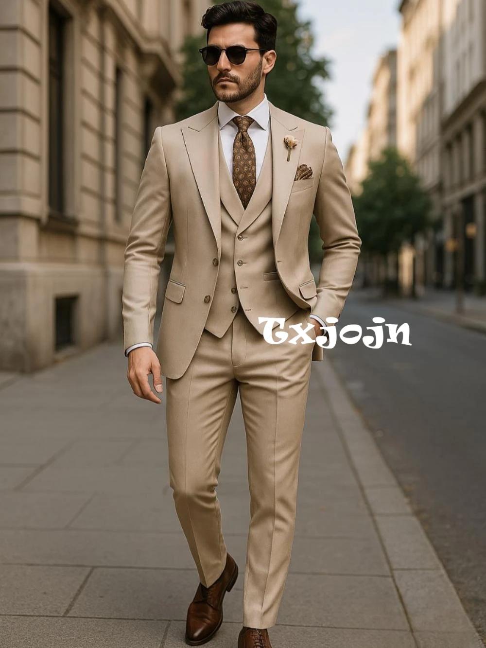 Beau ensemble de costume Chic 3 pièces pour hommes voyage d'affaires, costumes pour hommes à revers 