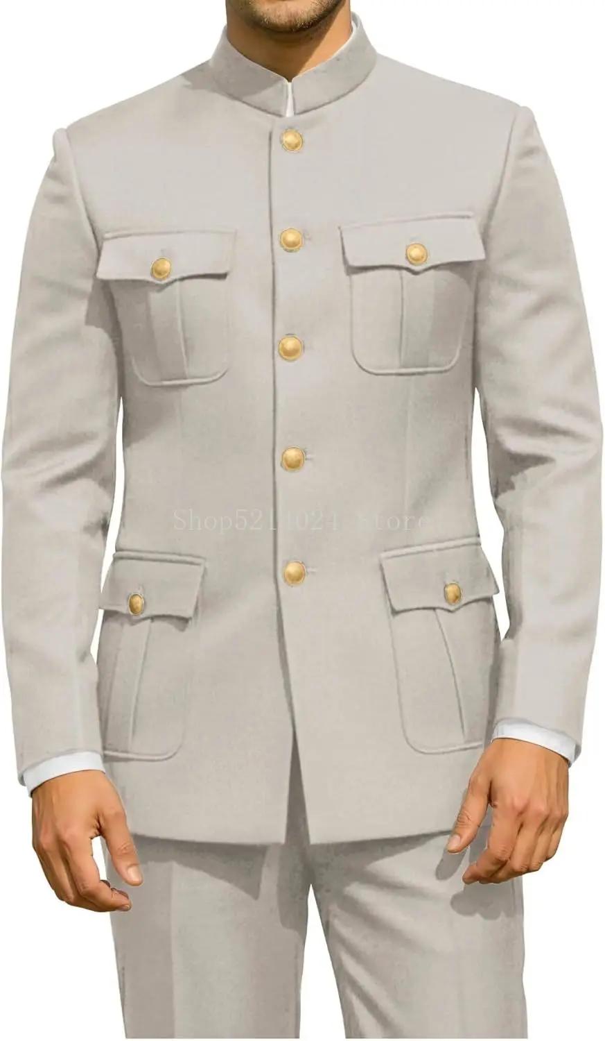 Costume tunique chinois 2 pièces pour hommes, costumes à col Mandarin pour hommes, coupe cintrée ave