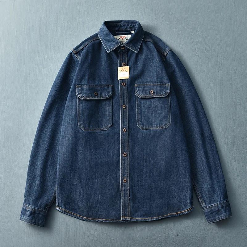 ChimMen-Chemise en Denim Bleu Délavé à l'Eau, Veste de Travail Rétro à Manches sulf, à la Mode