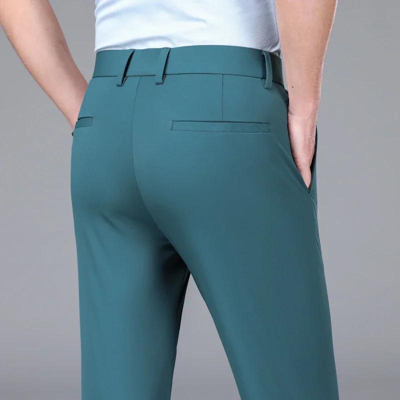 Pantalon de costume d'affaires en soie glacée pour hommes, haute élasticité, vert armée, bleu, élast
