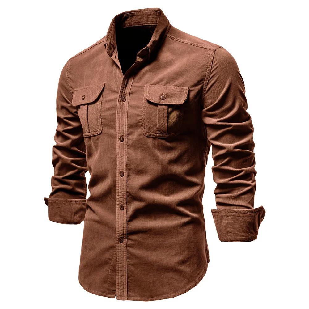 2021 nouveau simple boutonnage 100% coton hommes chemise affaires décontracté mode couleur unie velo