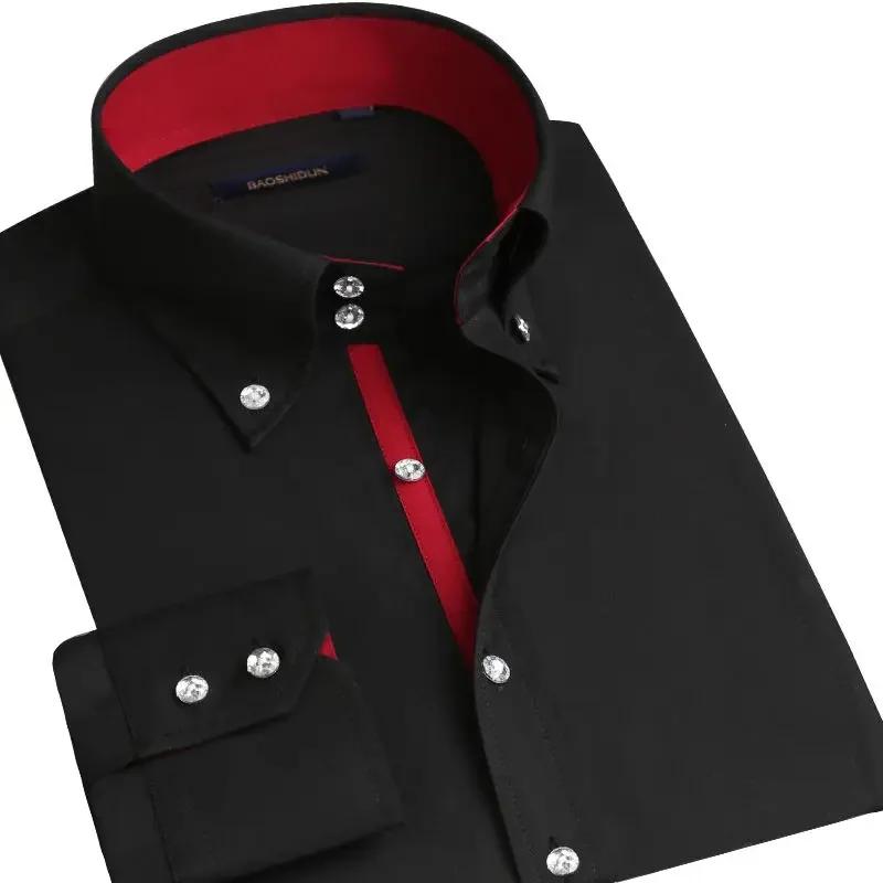 Chemise habillée pour hommes col boutonné formel affaires à manches longues décontracté mode coréenn