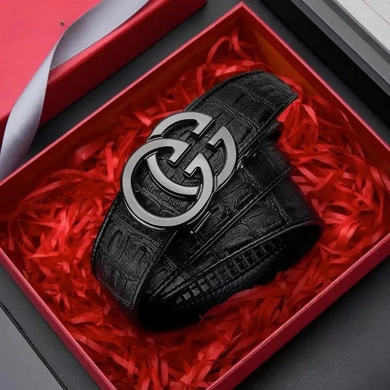 Ceinture en cuir véritable pour hommes, alliage métallique, structure automatique, marque de luxe, d