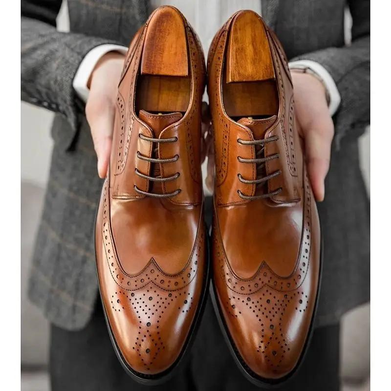 Bout pointu richelieu sculpté hommes 2025 nouveau Style britannique haut de gamme en cuir formel aff