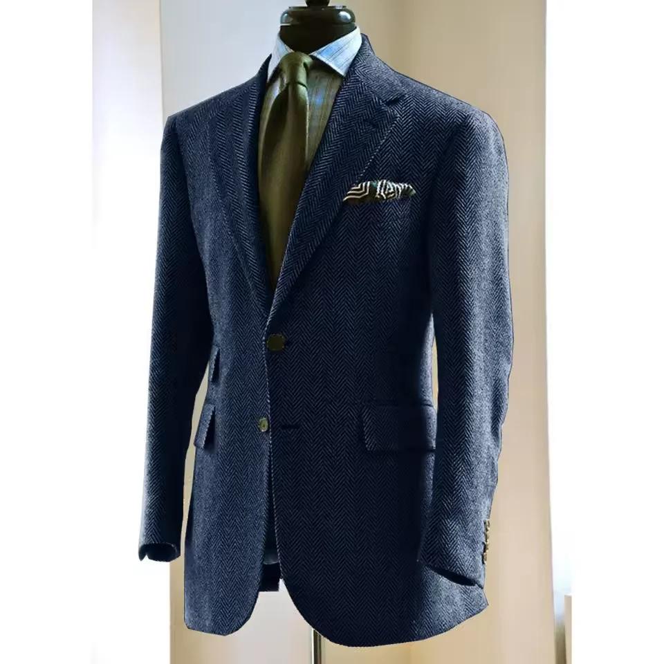 Blazer à chevrons pour hommes, veste Slim à col, veste décontractée à la mode, vêtements de travail 