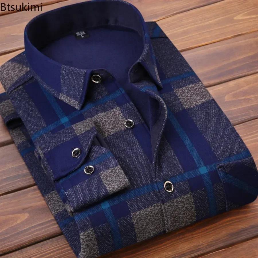 2025 hommes hiver chaud à manches longues chemises à carreaux flanelle fourrure doublé épais chemise
